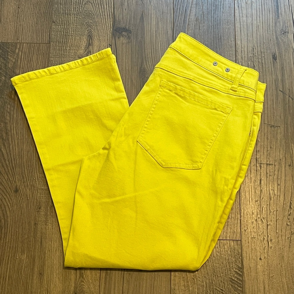 Cabi 6286 Womens Yellow Stretch Denim Cropped Kick Flare Jeans Size 12